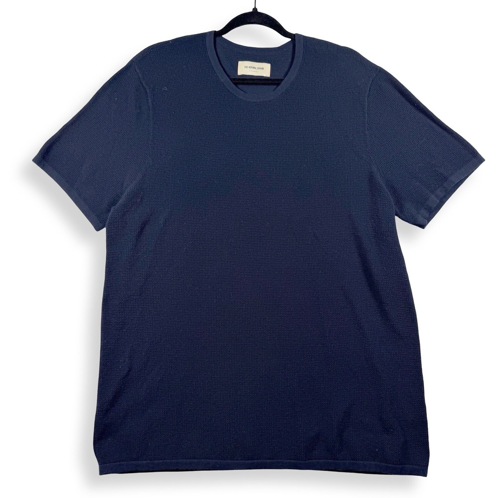 The Normal Brand Mens XL Navy Cotton Waffle Knit T Shirt Textured Crewneck